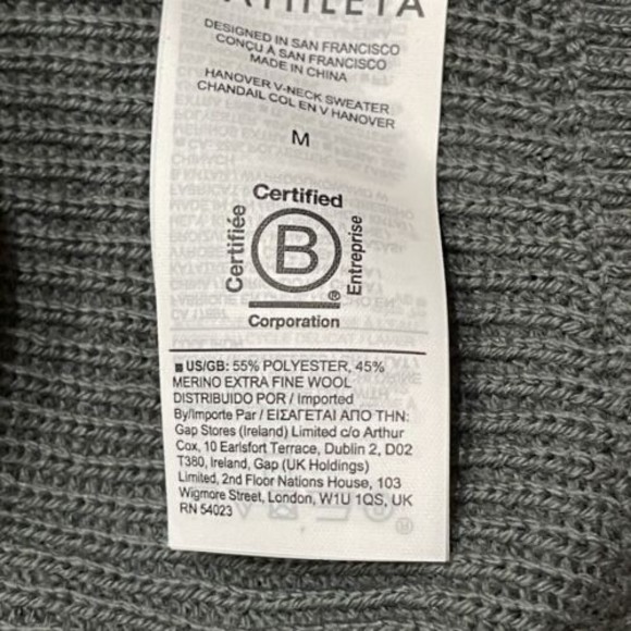 Athleta Hanover V Neck Sweater Womens Size M Merino Wool Blend Gray Oversized - Picture 10 of 13